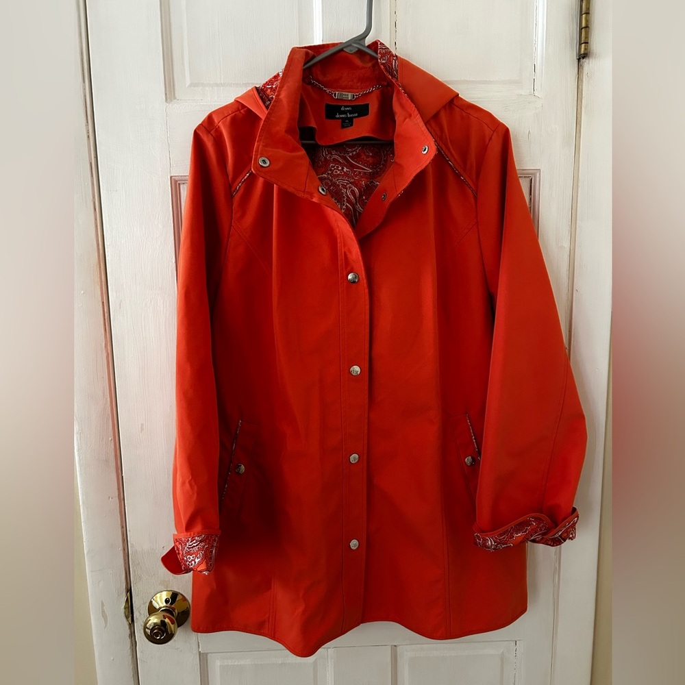 Dennis Basso orange paisley raincoat / size XL